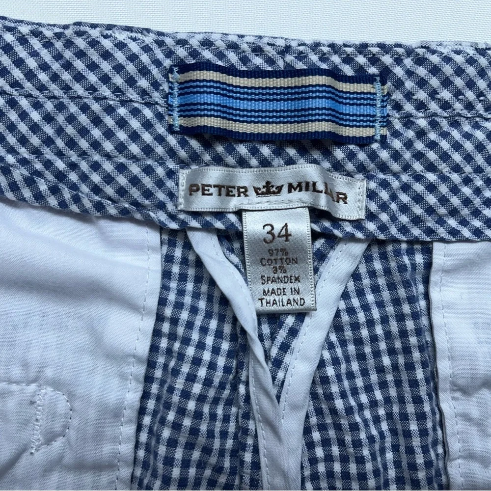 Peter Millar Seersucker Shorts Mens Size 34 Blue Checked 8.5” Inseam        READ